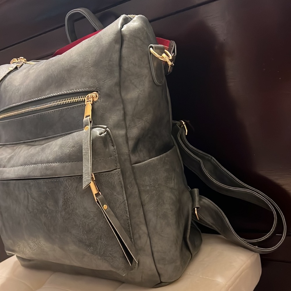 Gray Leather Convertible Backpack - image 4